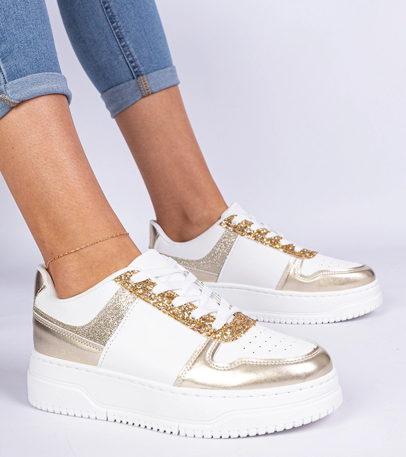 Goldene Damensneaker mit dicker Sohle und Glitzer Dolla