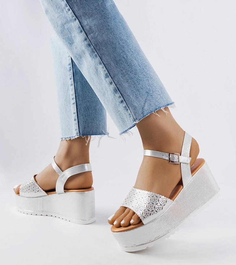 Silberne durchbrochene Plateau-Sandalen Stockton