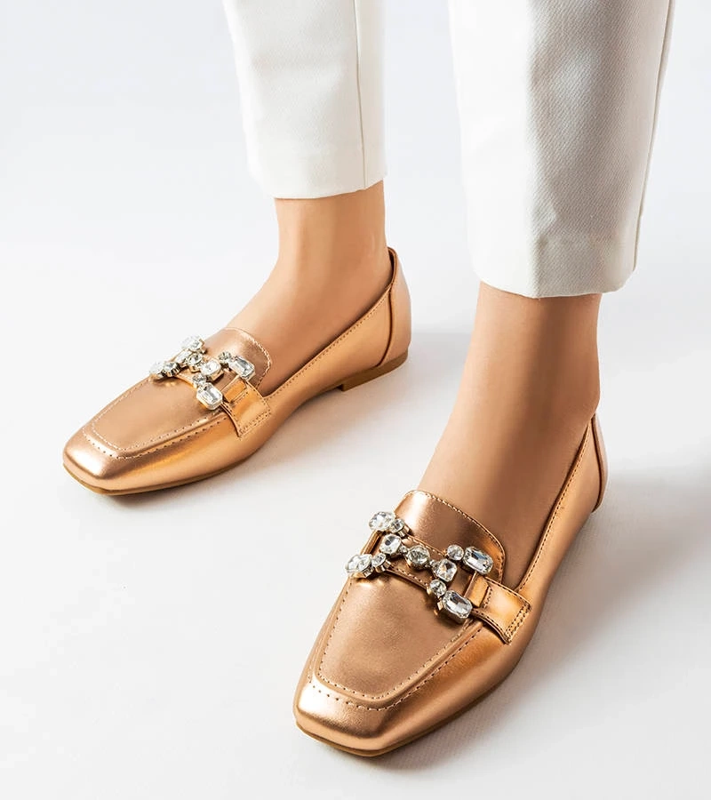 Rosa-goldene Mokassins mit Zirkonia von Marechal