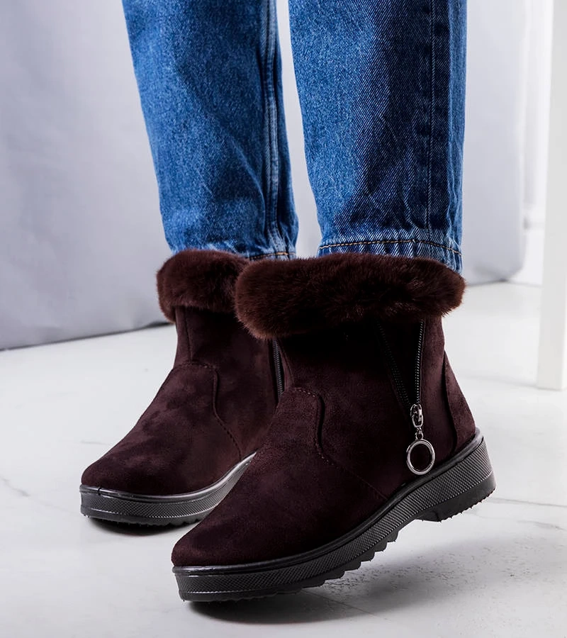 Braune gefütterte Schneestiefel mit Reißverschluss Katalina