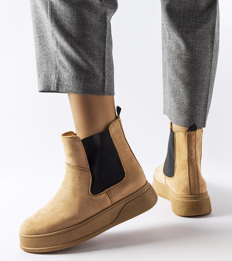 Dunkelbeige Benilde Plateau-Stiefeletten