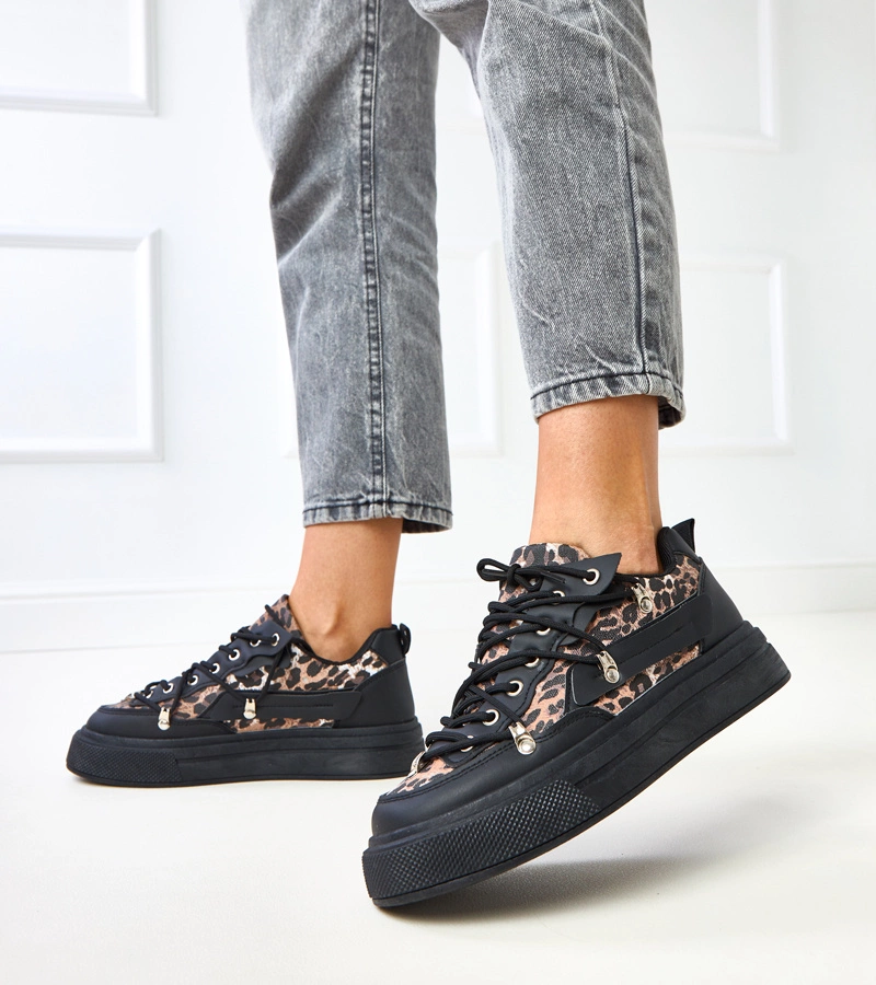 Schwarze Sneakers mit Plateausohle und Leopardenmuster Felizia