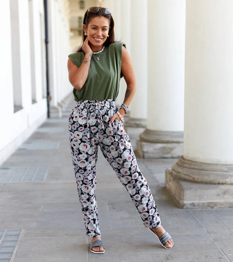 Schwarze Minoprio-Hosen mit Blumenmuster