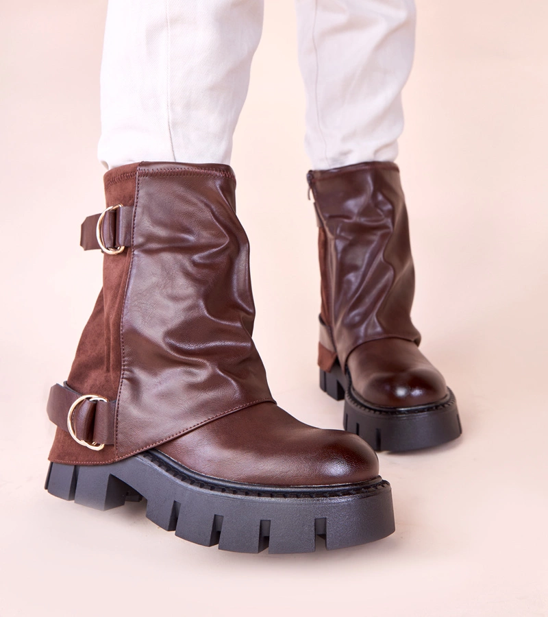 Braune Stiefeletten mit Plateausohle und umgeschlagenem Schaft Cenda