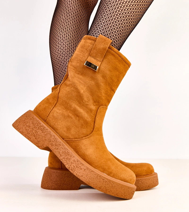 Braune Stiefeletten aus Kunstveloursleder mit goldener Verzierung Mileda