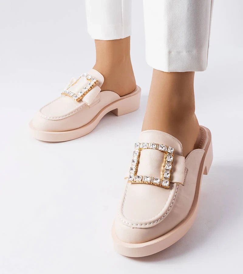 Beigefarbene Columbus Pantoletten mit geschlossener Spitze