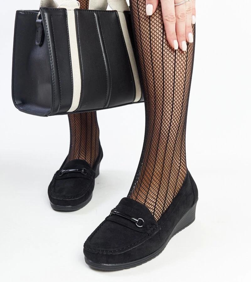 Schwarze Amela Keilabsatz Mokassins