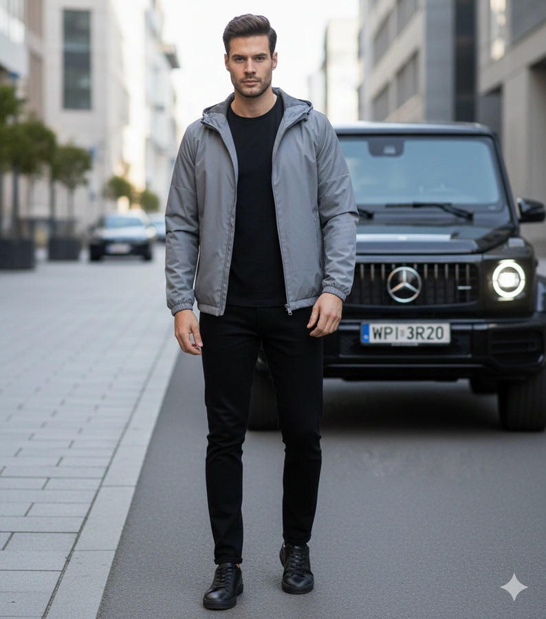 Graue Herren-Windjacke mit Kapuze von Brault