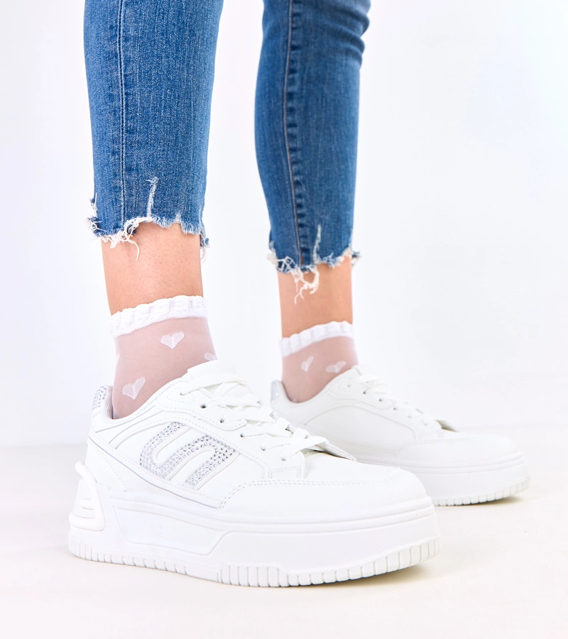 Weiße Sneakers auf Plateausohle mit Strass Grima