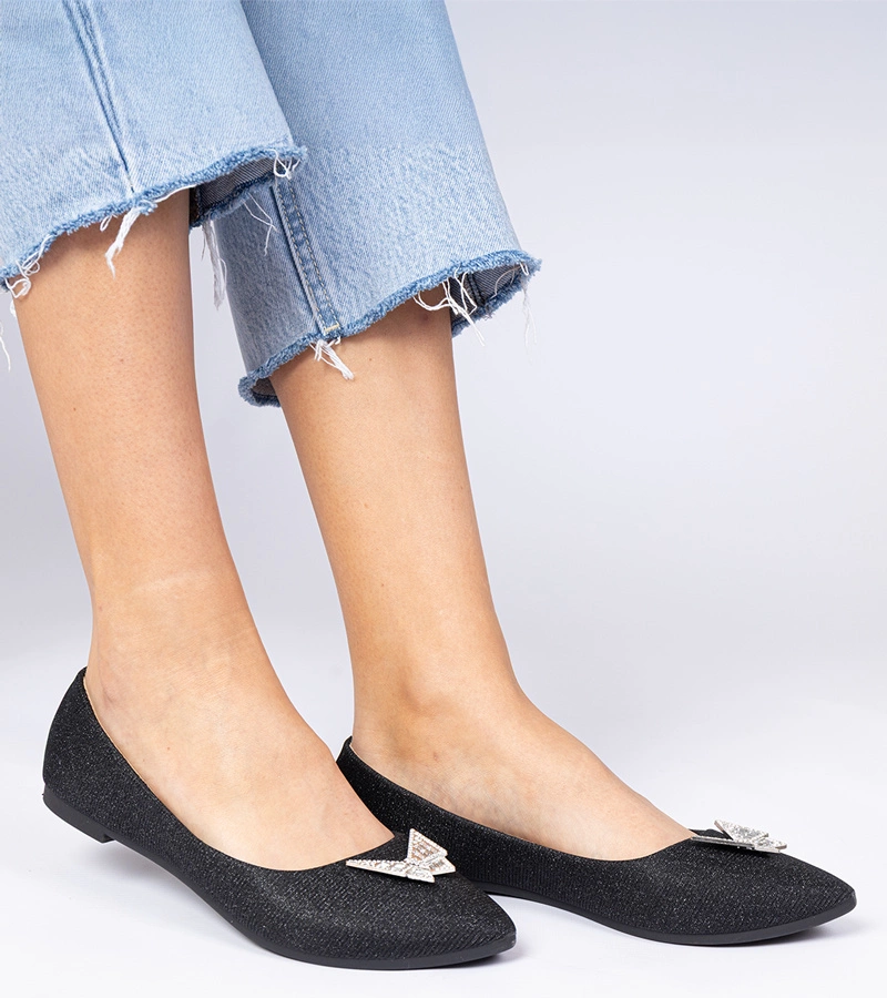 Schwarze Damen-Ballerinas mit Glitzer und Schmetterling Denny