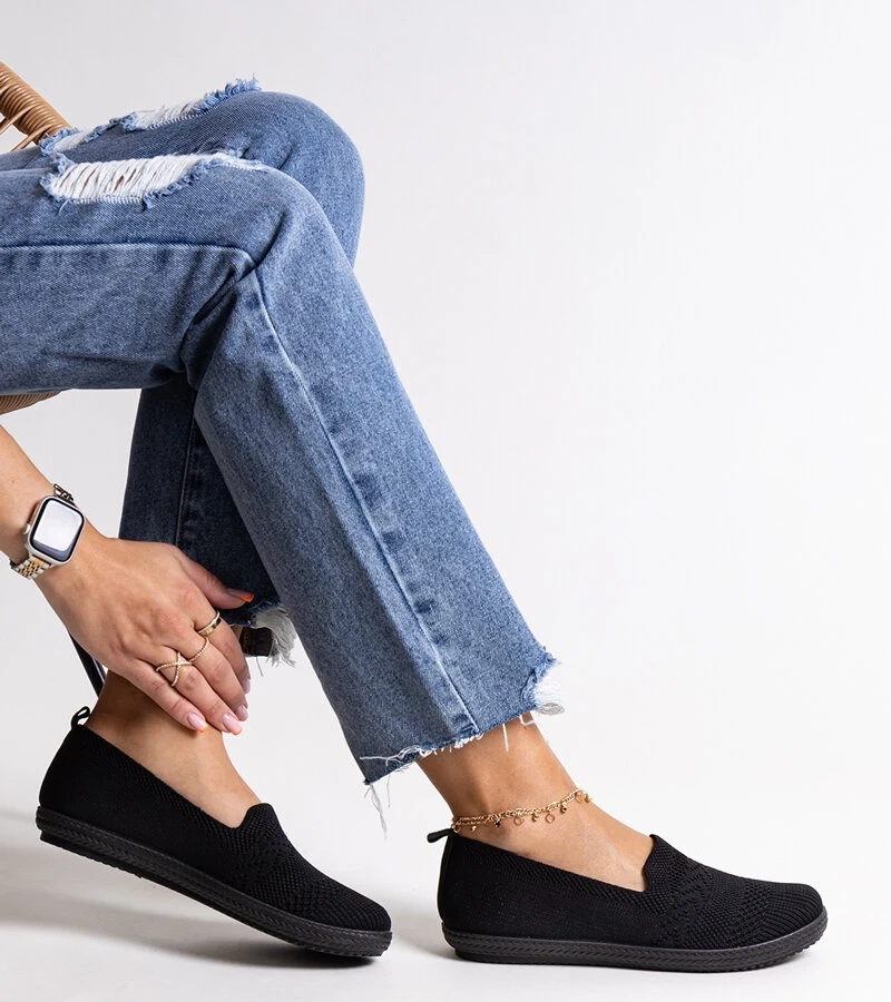 Schwarze Shadhi Stoff-Tennisschuhe zum Hineinschlüpfen