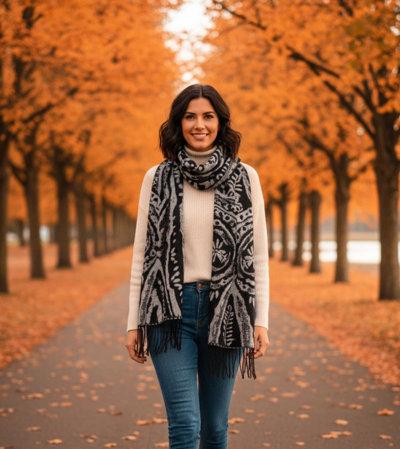 Schwarz-weißer Blumenschal von Colonie