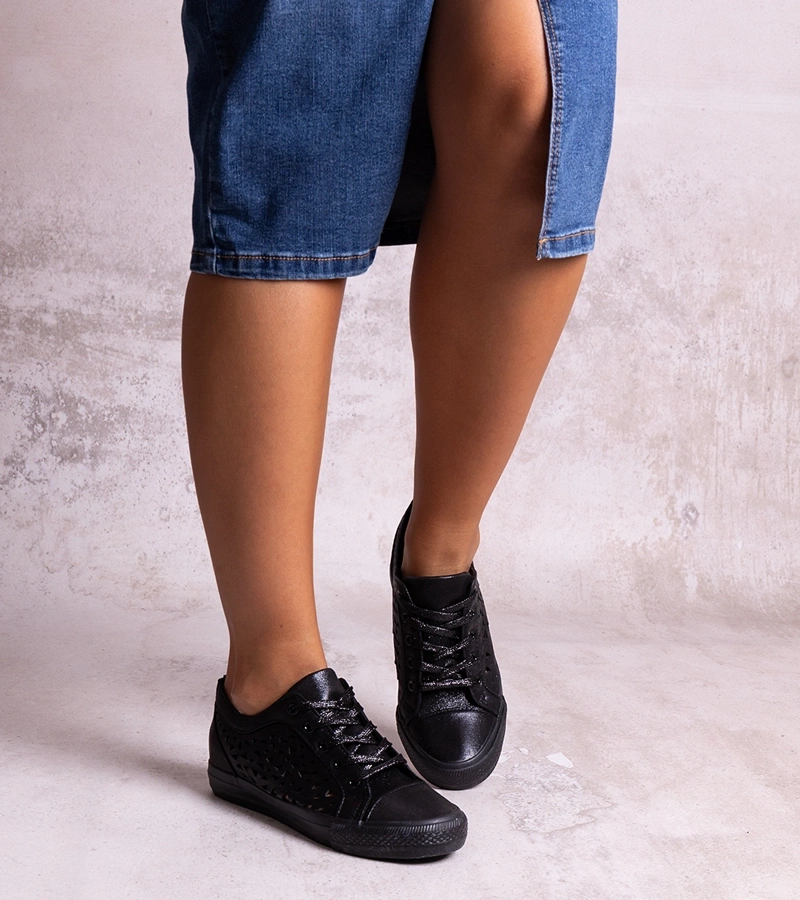 Schwarze Safune Spitzen-Turnschuhe