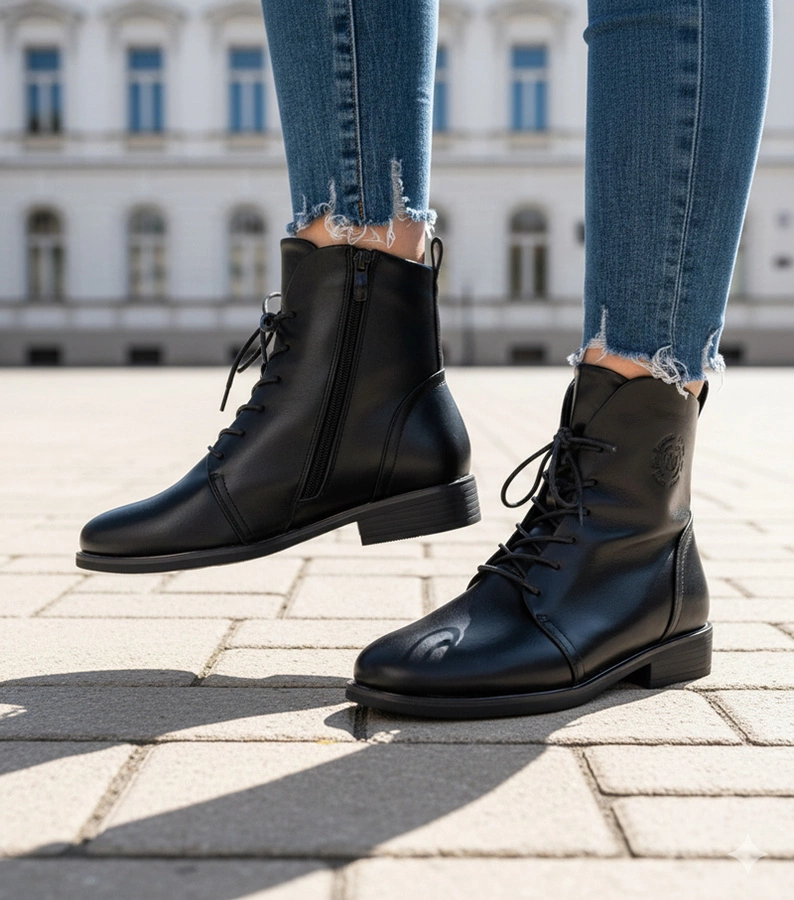 Schwarze, gefütterte Schnürstiefeletten Eladia