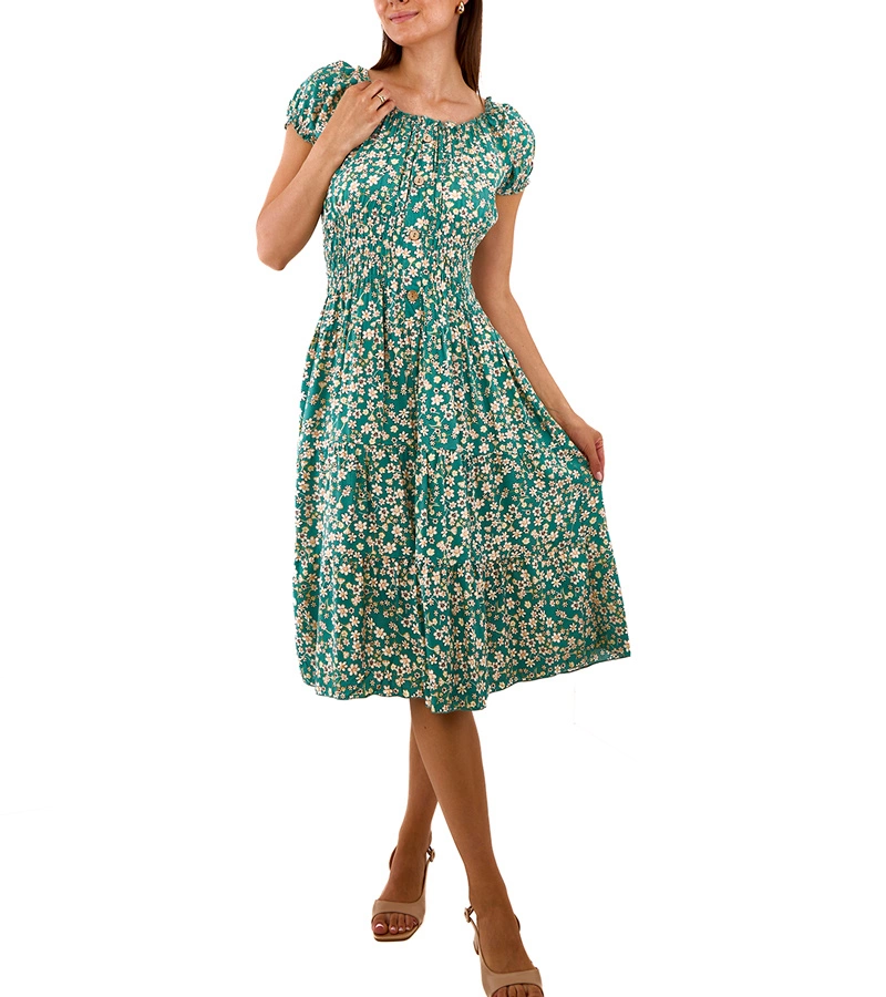 Allania Midi-Kleid mit kurzen Ärmeln in Grün