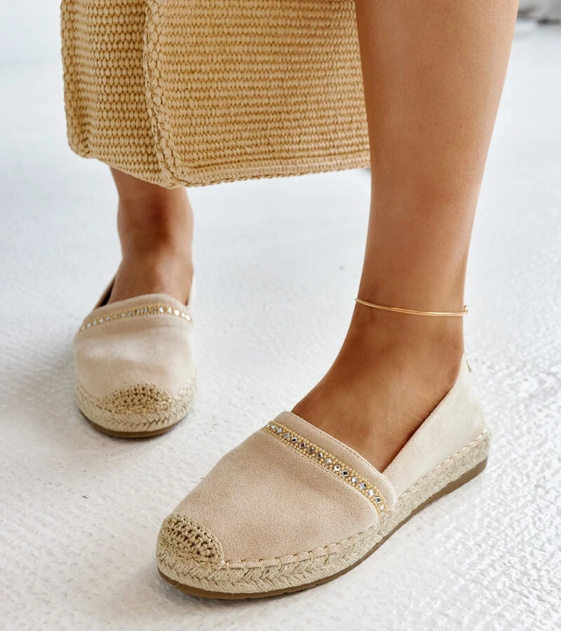 Hellbeige Espadrilles mit Zirkonen Abia