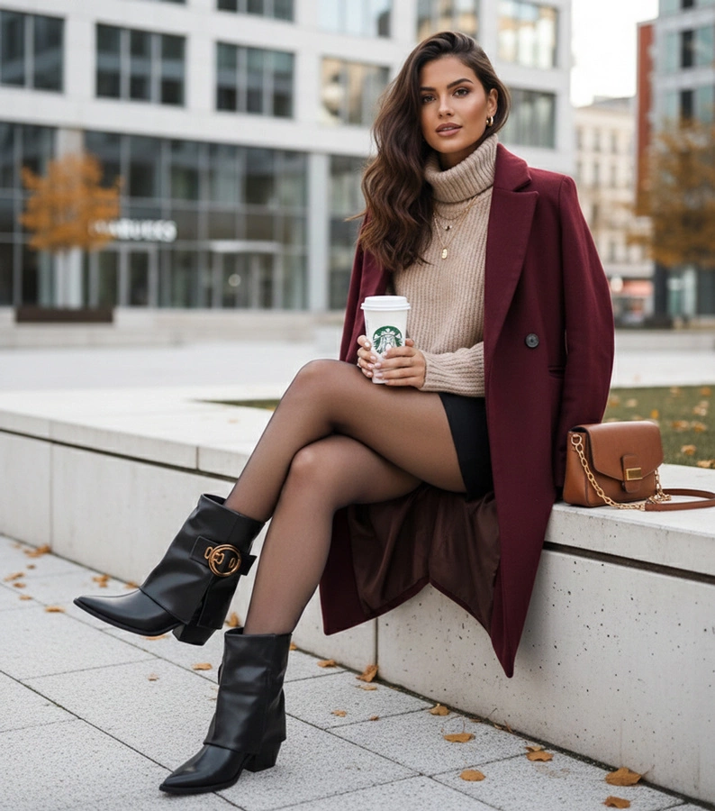 Schwarze Cowboystiefel mit umgeschlagenem Schaft und dekorativer Schnalle Faila