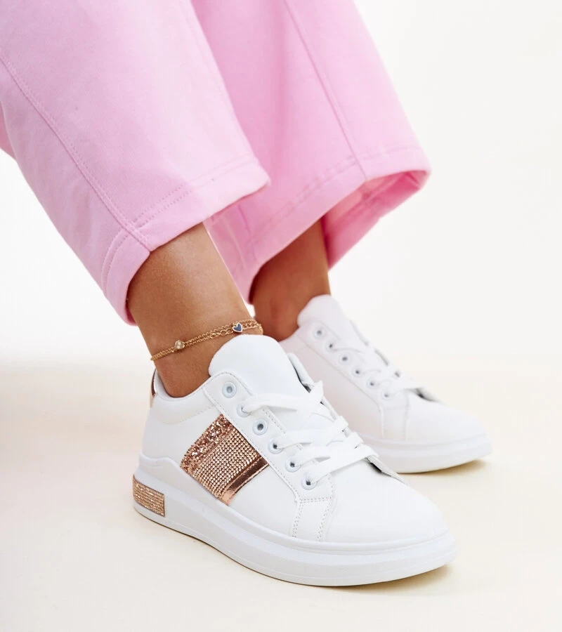 Weiß-rosa Sneakers mit Zirkonen von Giulia