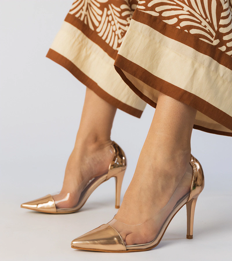 Champagnerfarbene klassische Pumps mit transparentem Schaft Libra