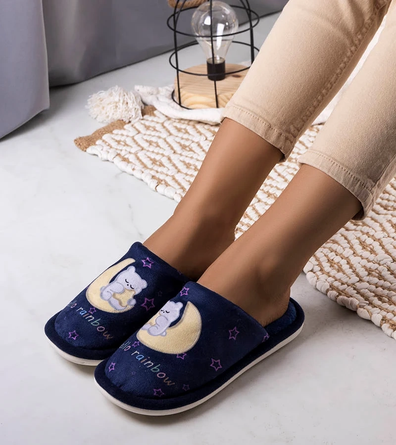 Marineblaue weiche Hausschuhe Rainbow Moon