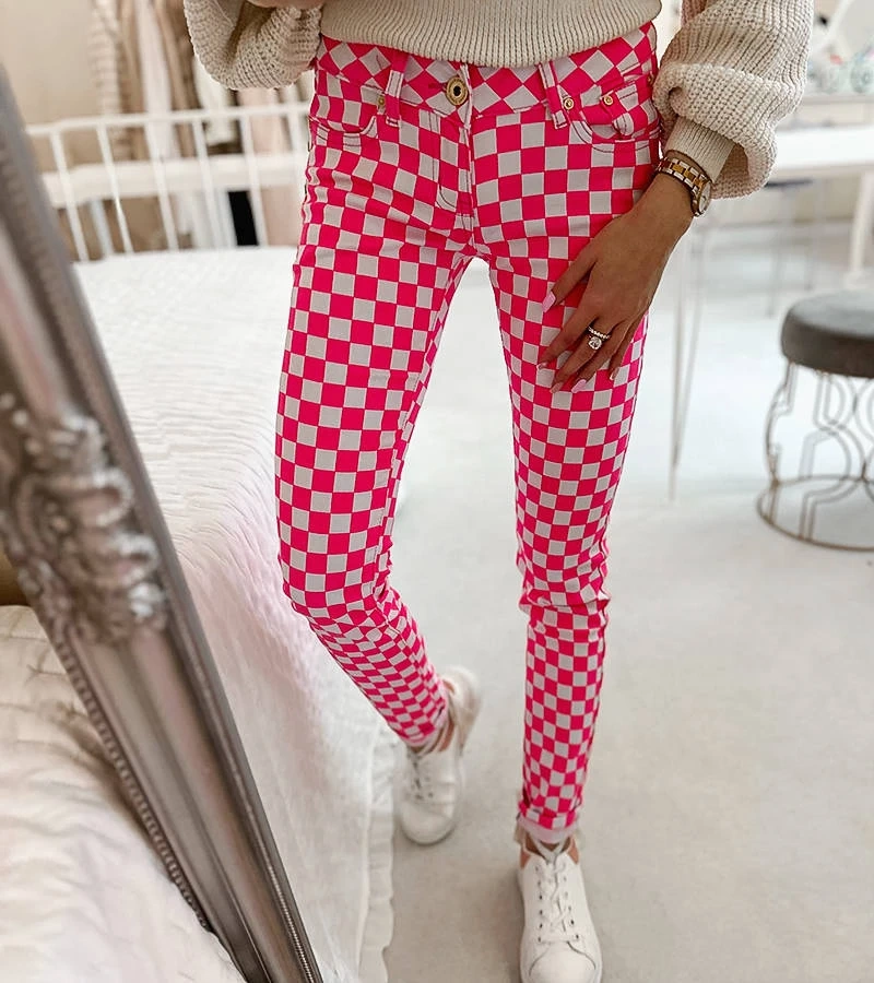 Karierte rosa Stoffhosen von Bler