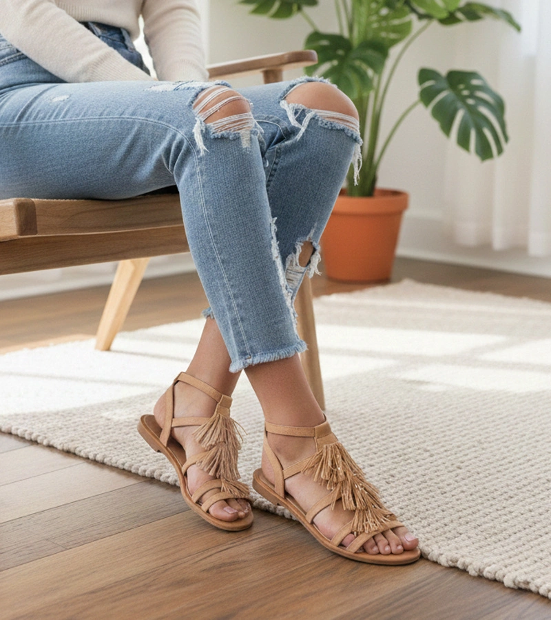 Noronha Fransenverzierte Kamel Sandalen