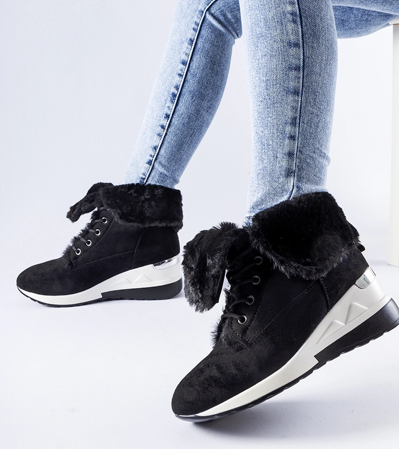 Schwarze gefütterte Sneaker mit Keilabsatz Wesley