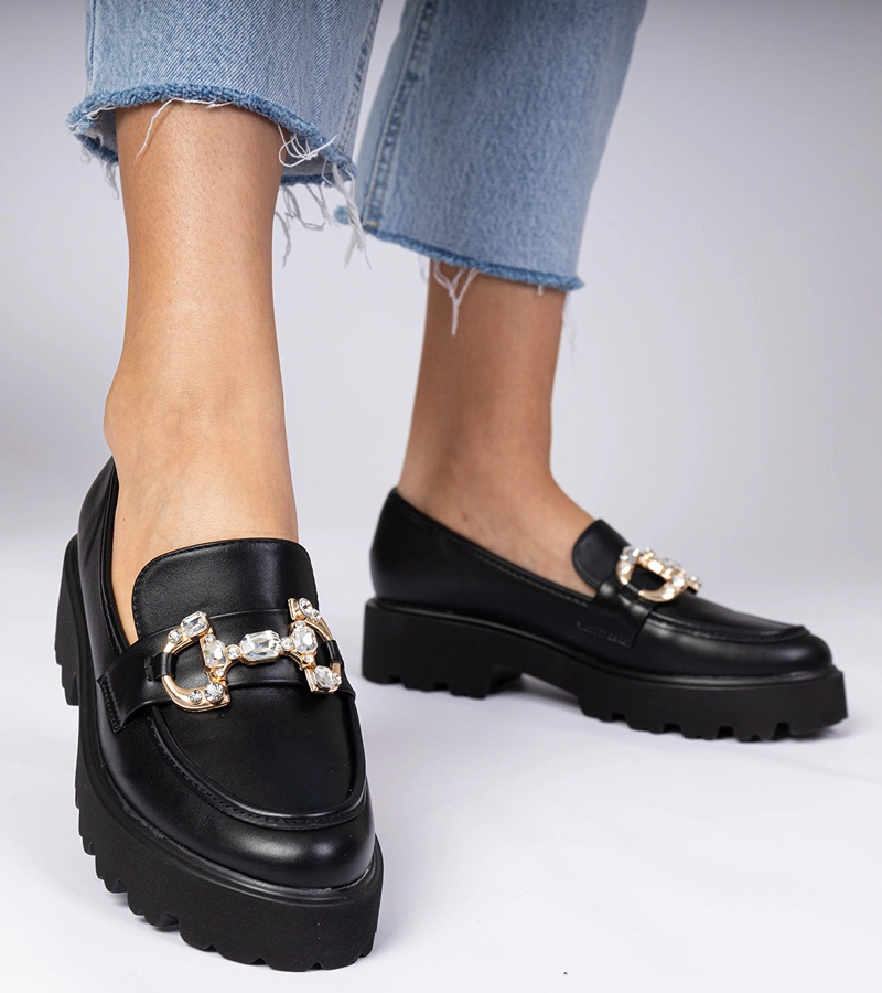 Schwarze elegante Mokassins mit Zirkonia Zelda