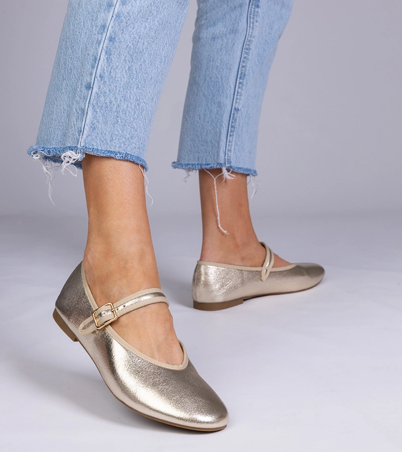 Goldene Damen-Ballerinas mit Schnalle Mollis