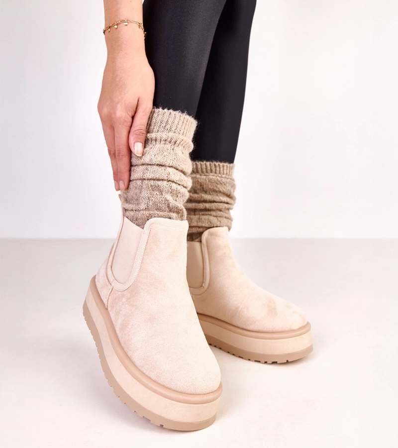 Beige niedrige Schneestiefel mit elastischem Einsatz Nancey