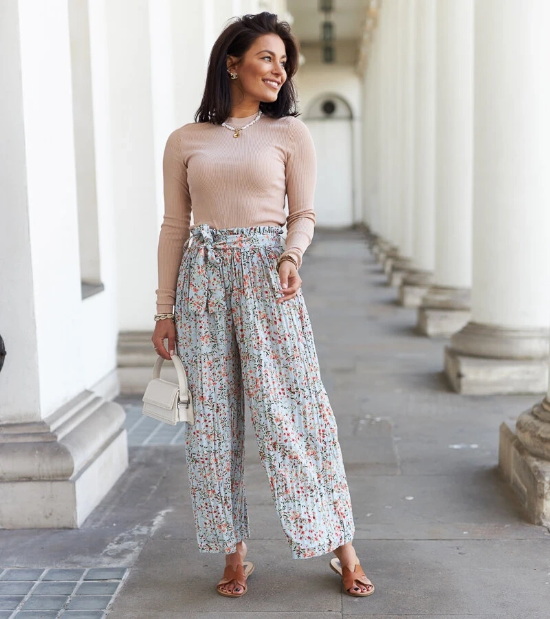 Blaue weite plissierte Damen-Hosen von Asida