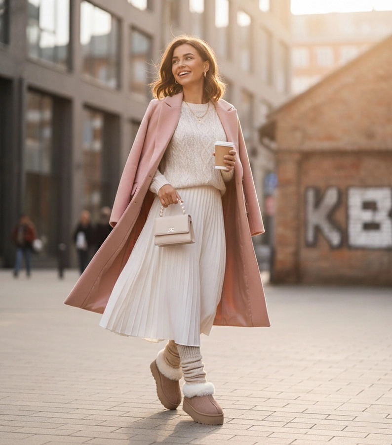 Hellbeige Schneestiefel mit Fell Deesi