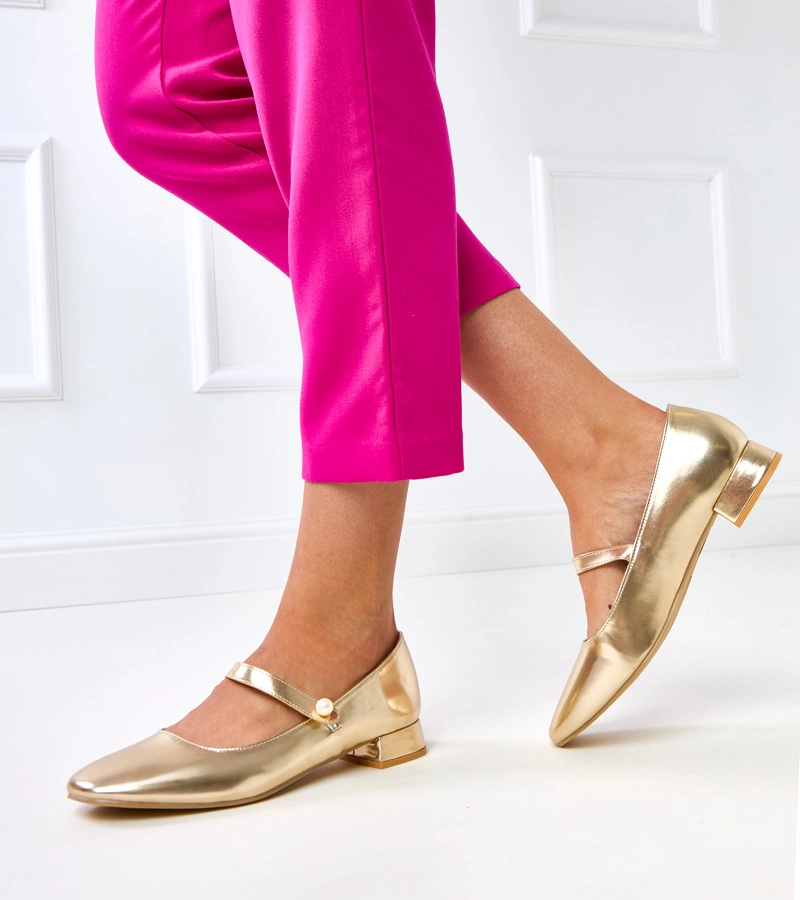 Goldene Pumps mit Absatz und Zierband Alya