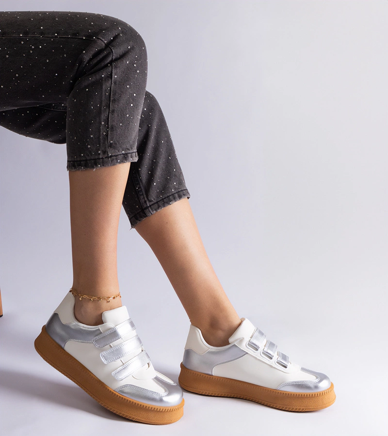 Silberne Klettverschluss-Sneaker Mena