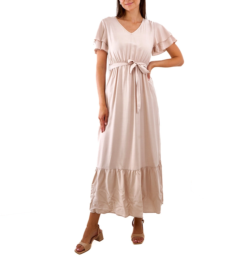Beiges Maxikleid mit kurzem Ärmel von Akina