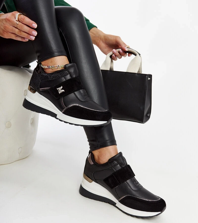 Schwarze Keil-Sneakers mit Klettverschluss Libuse