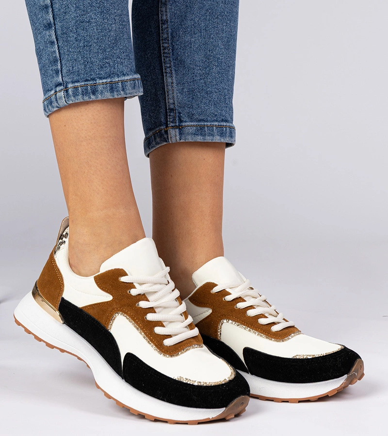 Weiß-schwarze Damen-Sneaker mit Glitzer Elizar