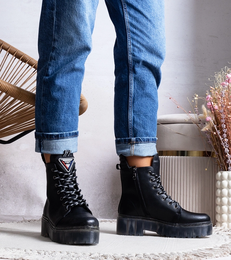Schwarze Lederstiefeletten Charlton