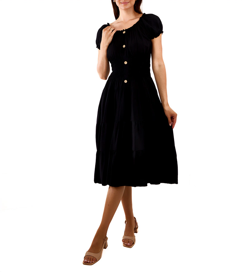 Schwarzes Midi-Kleid mit kurzen Ärmeln von Marisla