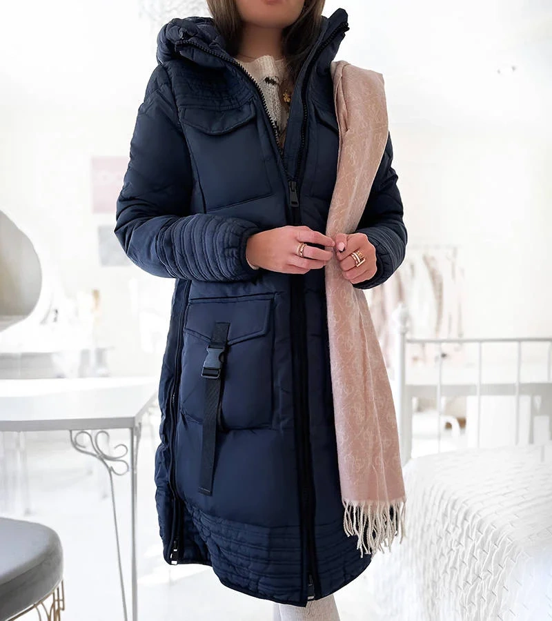 GEFÜTTERTE DAMENJACKE WINTERJACKE MIT KAPUZE TASCHEN BH-1840 SCHWARZ