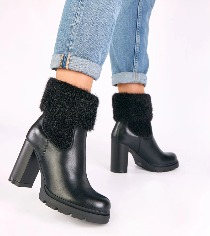 Schwarze Stiefeletten mit Blockabsatz und verziertem Schaft Randy