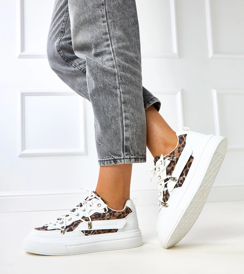 Weiße Sneakers mit Plateausohle und Leopardenmuster Felizia
