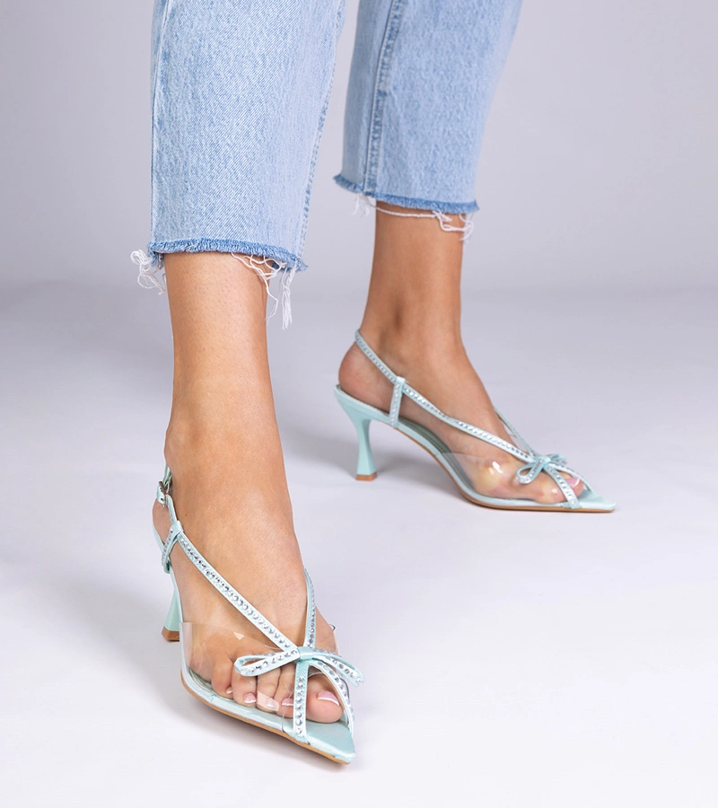 Grüne transparente Sandaletten mit Strasssteinen Kloksi