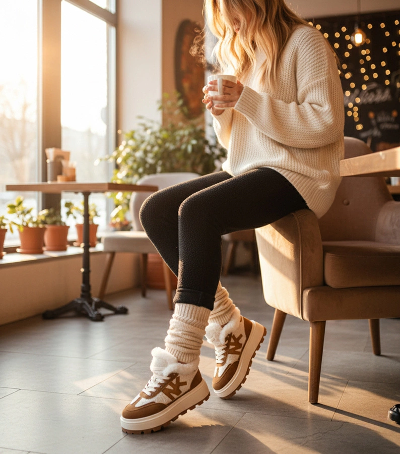 Braune gefütterte Sneakers mit Fell Nicha