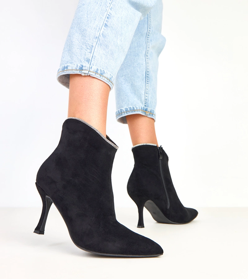 Schwarze Damenstiefeletten mit Strass Silvia