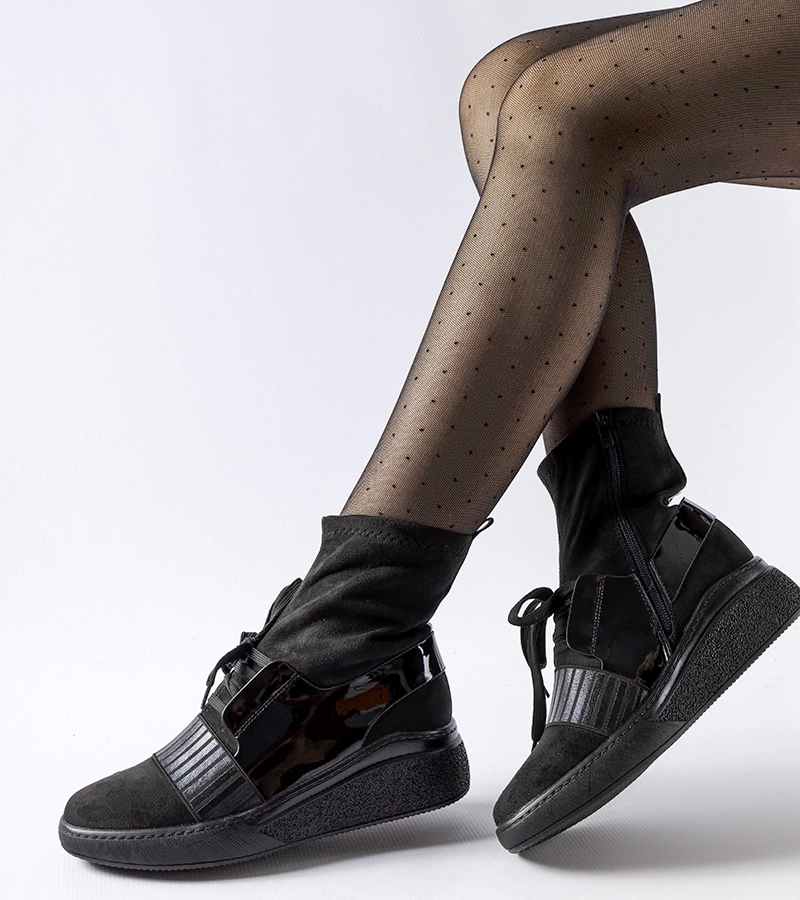 Schwarze Socken-Keilabsatz Stiefeletten Spoleto