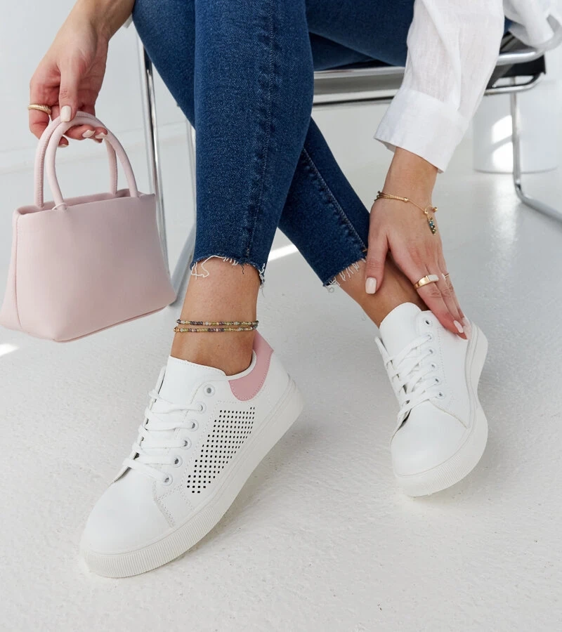 Weiß-rosa Semhar Sneakers mit Lochmuster