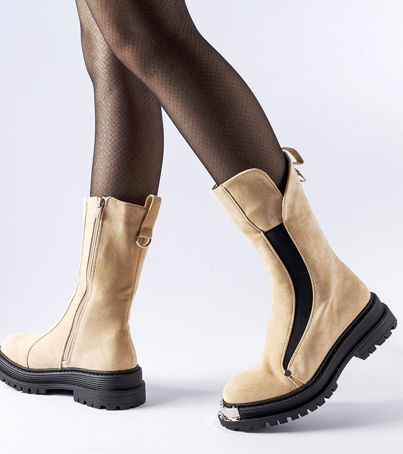 Beigefarbene gefütterte Stiefeletten mit verzierter Spitze Bologna
