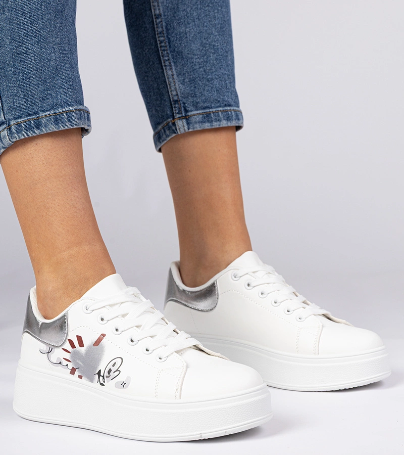 Weiß-silberne Sneaker Turnschuhe sportlich Damen Zelinda