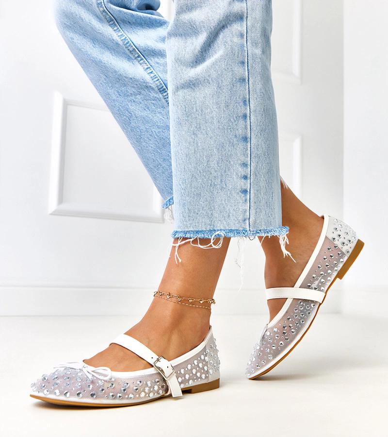 Weiße Netz-Ballerinas mit Kristallen Elasida